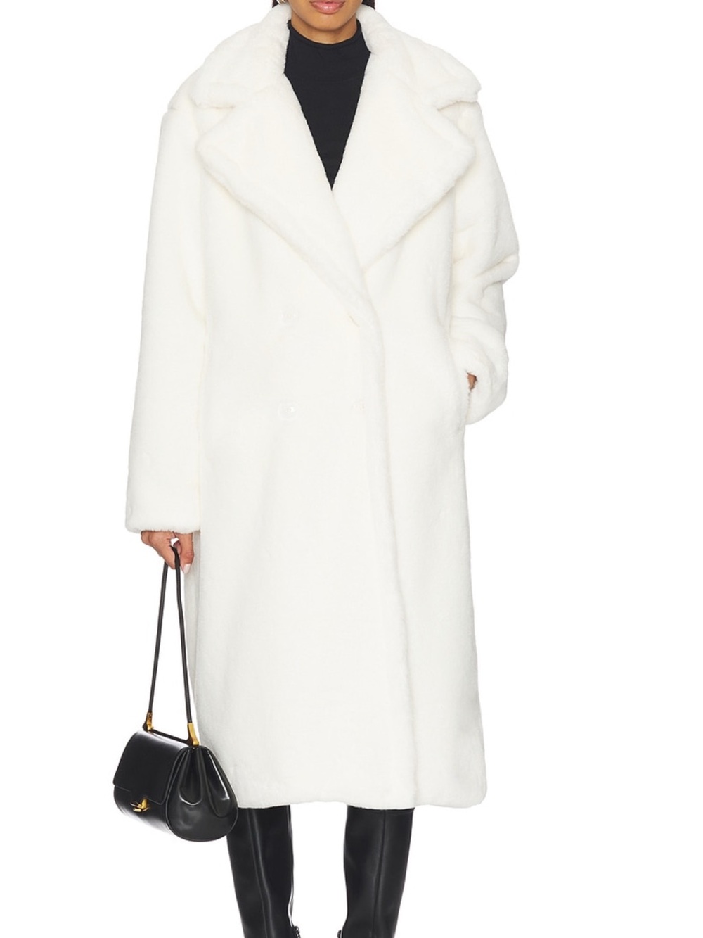 Women's White Plush Faux-Fur Long Coat - Elegant Winter Cape